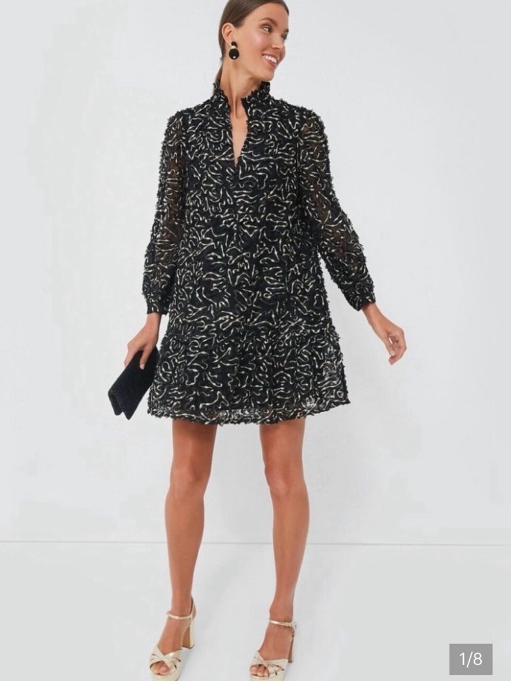 Tuckernuck Black Mini Dress with Ivory Swirl Pattern